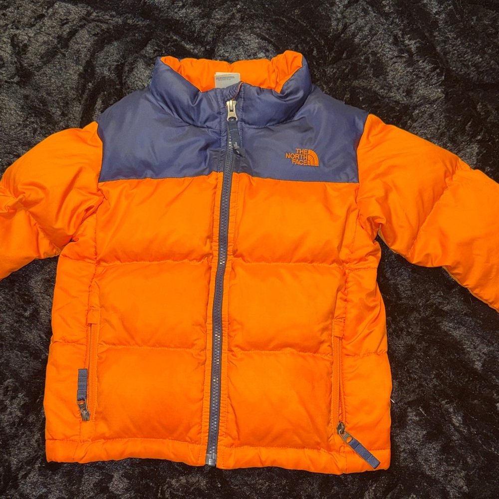 The North Face Bold Orange and Navy Puffer Jacket